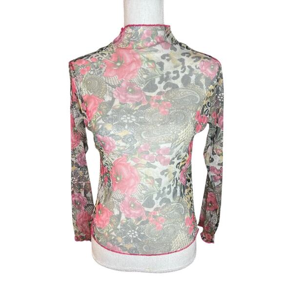 Fillil Tops - Fillil sheer leopard print long sleeve top floral Y2K festival rave sheer